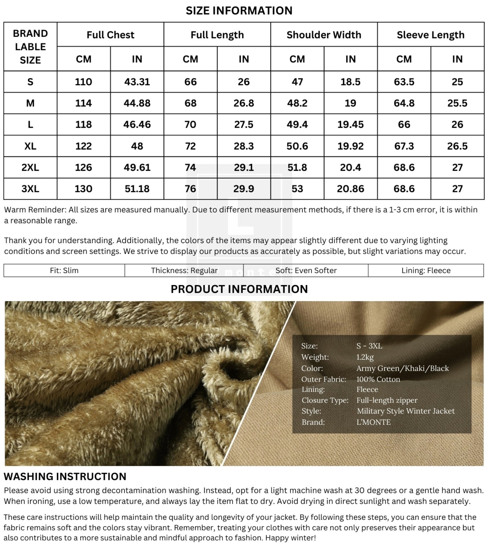L'MONTE Men's Khaki Military-Style Cargo Winter Jacket My Store