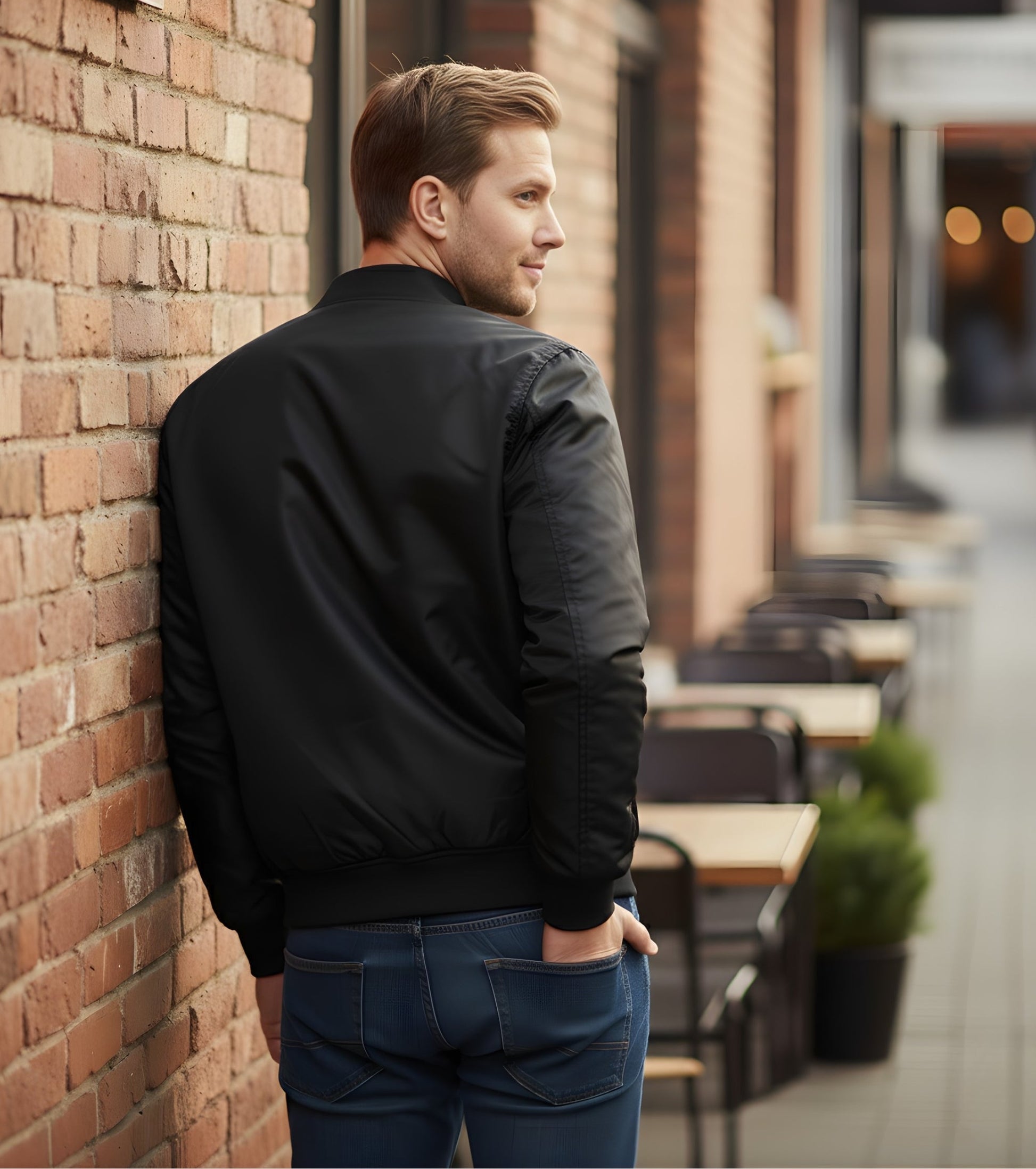 L'MONTE Men's Black Polyester Bomber Fall Jacket My Store