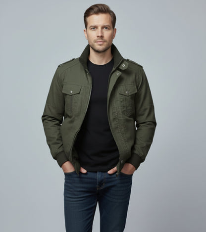 L'MONTE Men's Army Green Casual Bomber Jacket My Store