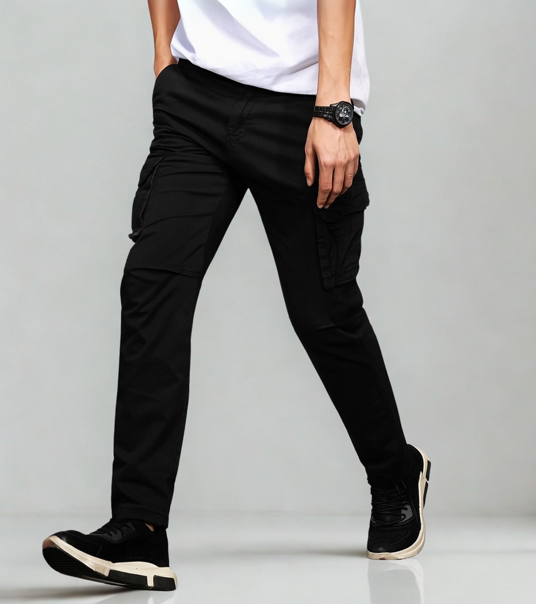 L'MONTE Imported Men's Regular Fit Casual Black Cotton Cargo Joggers My Store