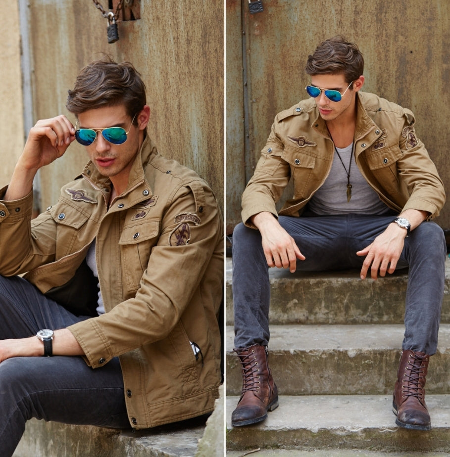 Mens khaki military style jacket online