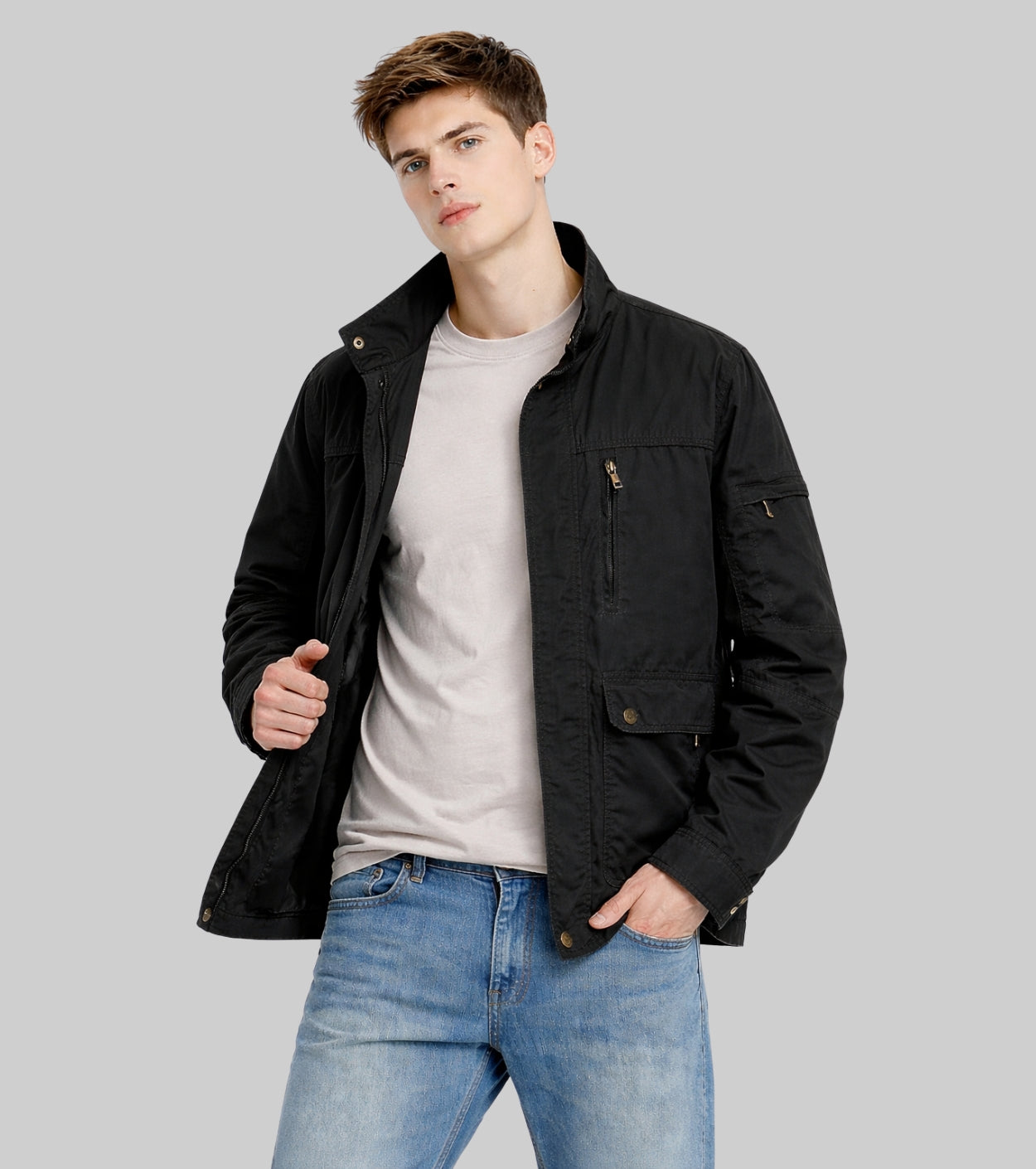 L'MONTE Men's Cotton Black Jacket For Mild Winter My Store