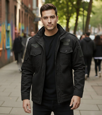 L'MONTE Men's Black Fleece-Lined Bomber Jacket My Store