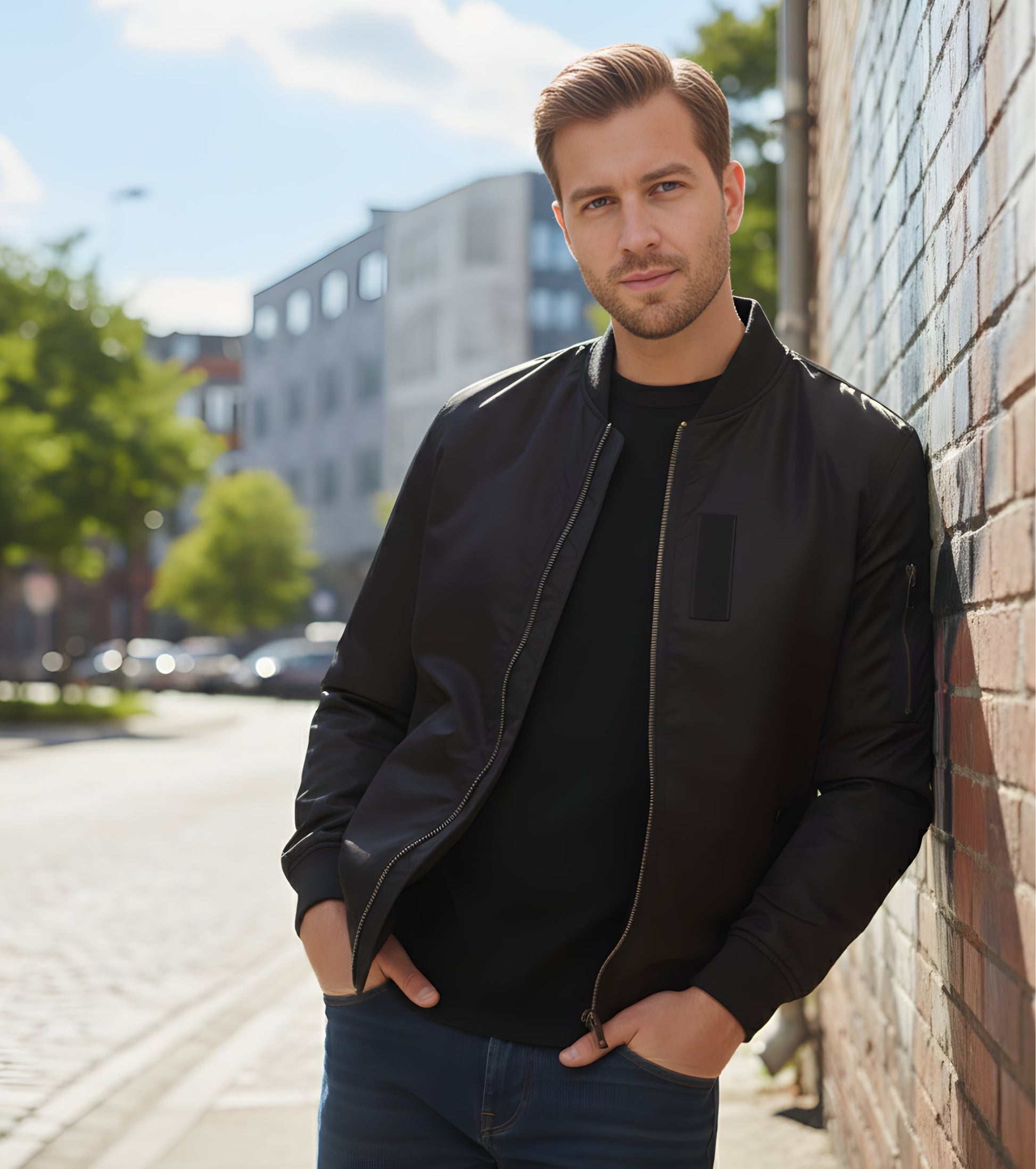 L'MONTE Men's Black Polyester Bomber Fall Jacket My Store