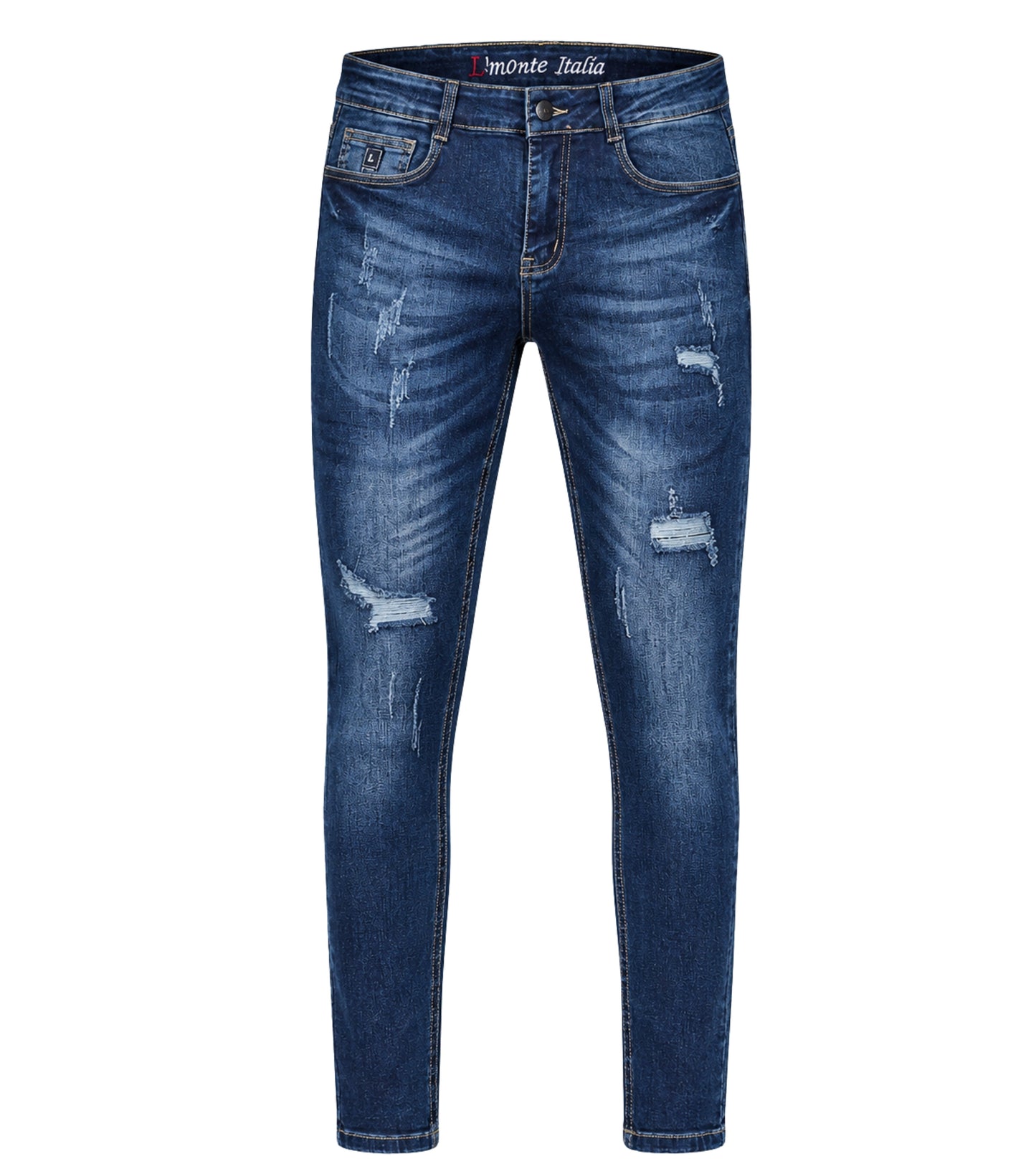 L'MONTE Men's Imported Super Skinny Fit Stretchable Distressed Ripped Stylish Blue Denim Jeans Pant | Machine Wash My Store