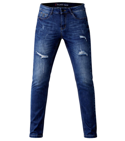L'MONTE Men's Imported Super Skinny Fit Stretchable Distressed Ripped Stylish Blue Denim Jeans Pant | Machine Wash My Store