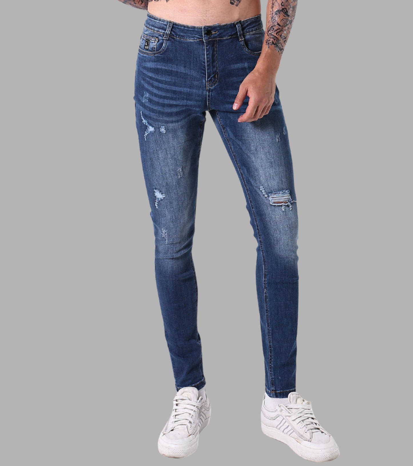 L'MONTE Men's Imported Super Skinny Fit Stretchable Denim Distressed Ripped Stylish Blue Jeans Pant | Machine Wash Lmonte International