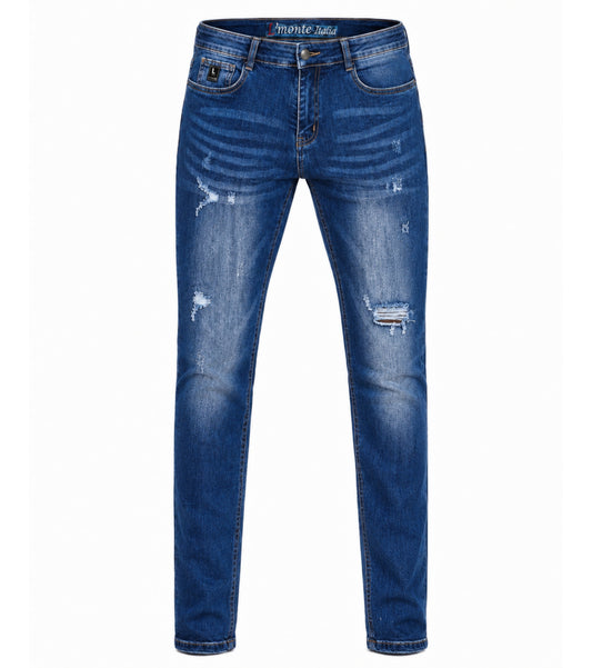L'MONTE Men's Imported Super Skinny Fit Stretchable Denim Distressed Ripped Stylish Blue Jeans Pant | Machine Wash Lmonte International
