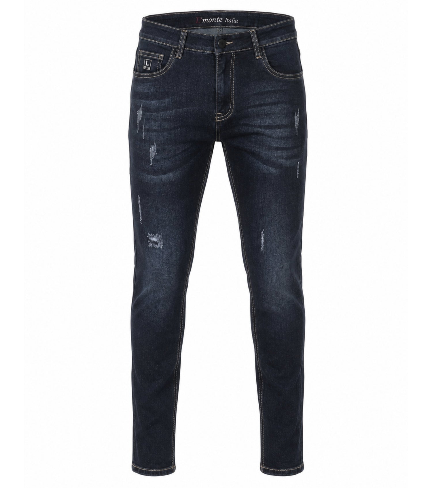 L'MONTE Imported Dark Blue Stretchable Denim Jeans Pant for Men Super Skinny Fit Stylish Distressed | Machine Wash Lmonte International
