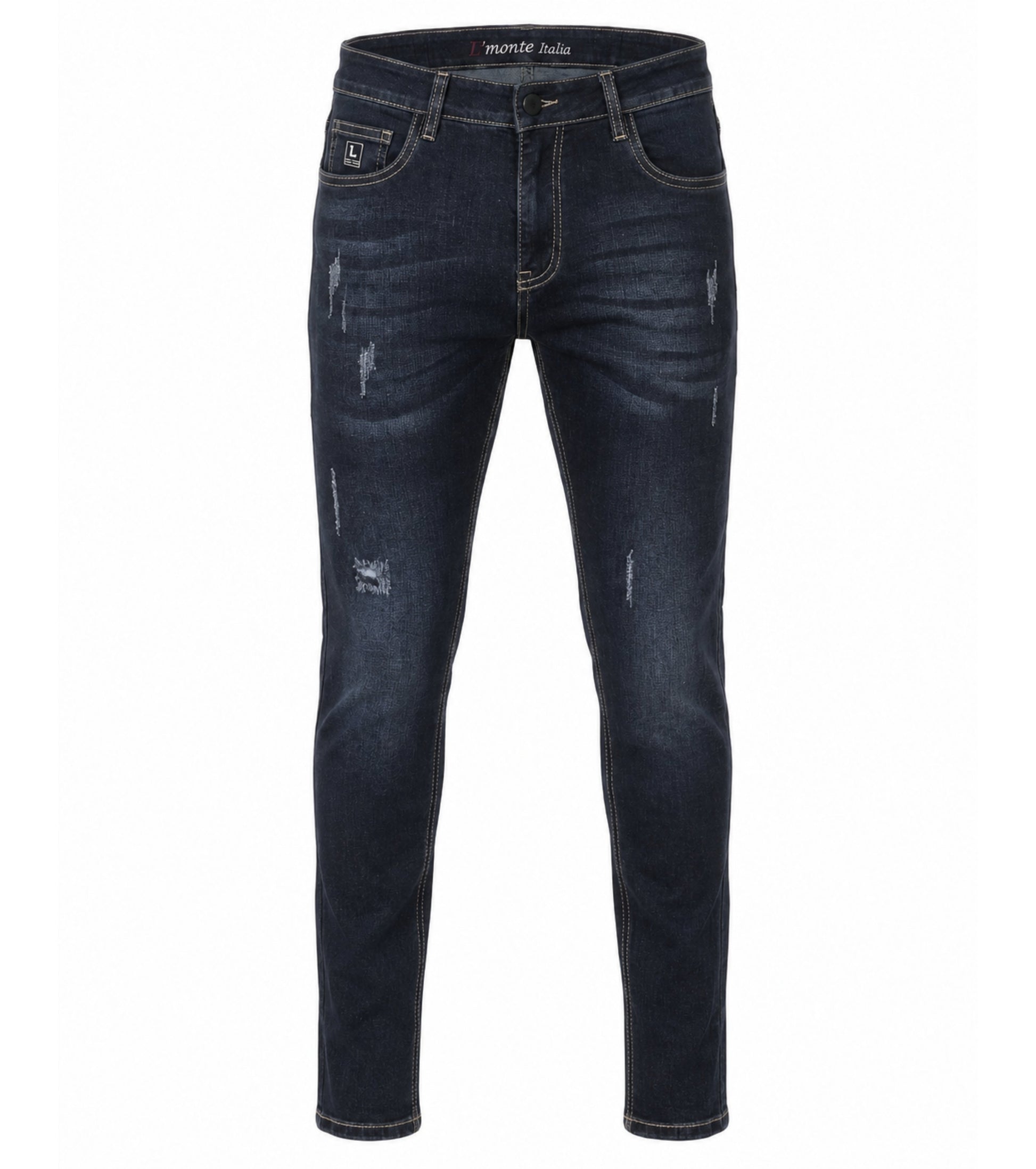 L'MONTE Imported Dark Blue Stretchable Denim Jeans Pant for Men Super Skinny Fit Stylish Distressed | Machine Wash Lmonte International