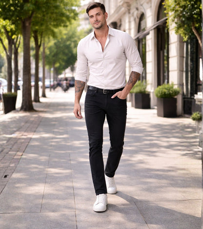 L'MONTE Imported Carbon Black Stretchable Denim Slim Fit Jeans Pant for Men | Machine Wash My Store