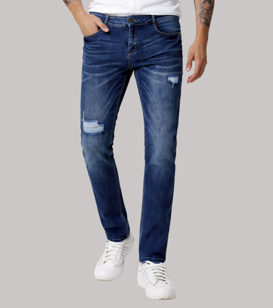 L'MONTE Imported Blue Stretchable Denim Jeans Pant for Men Distressed Ripped Slim Fit | Machine Wash My Store