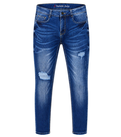 L'MONTE Imported Blue Stretchable Denim Jeans Pant for Men Distressed Ripped Slim Fit | Machine Wash My Store