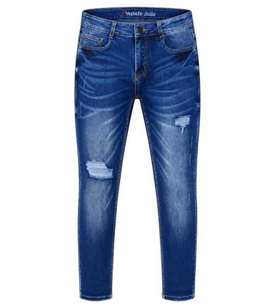 L'MONTE Imported Blue Stretchable Denim Jeans Pant for Men Distressed Ripped Slim Fit | Machine Wash My Store