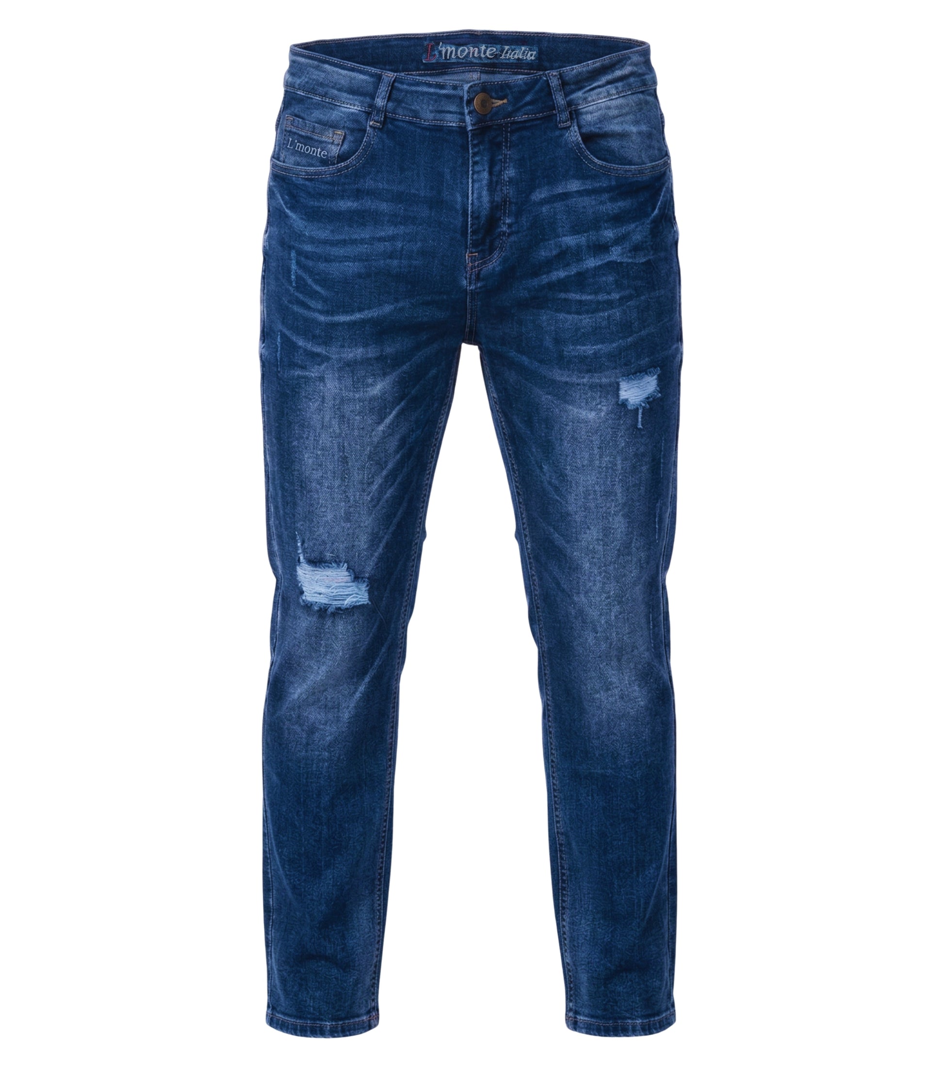 L'MONTE Imported Blue Stretchable Denim Jeans Pant for Men Distressed Ripped Slim Fit | Machine Wash My Store