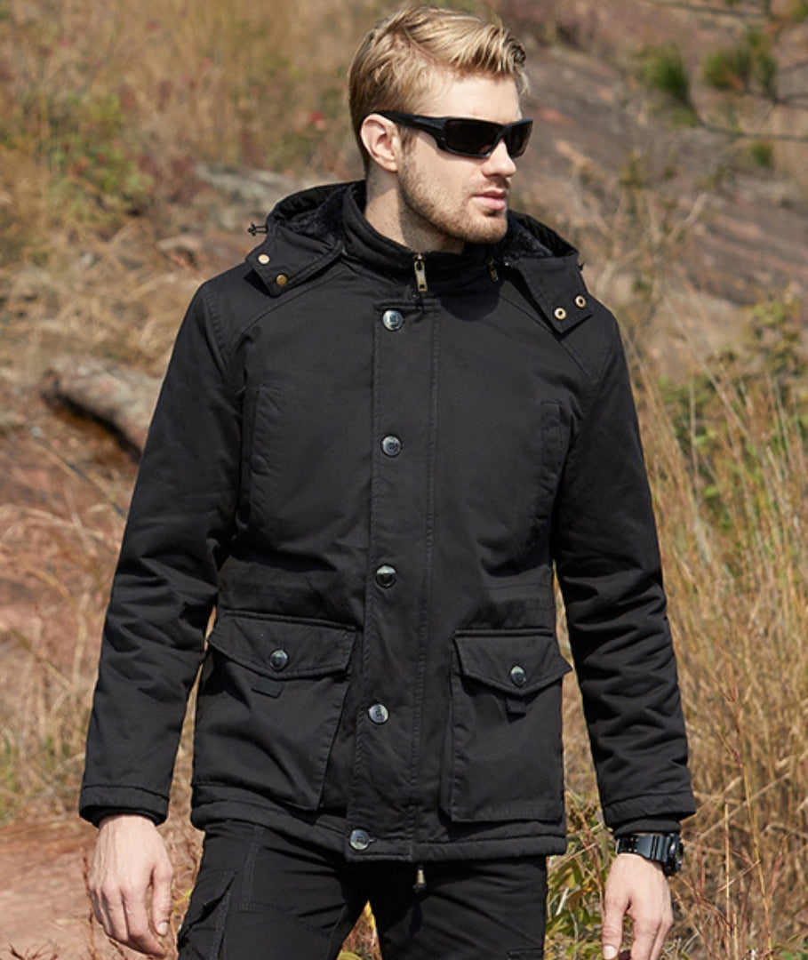 L'MONTE Men's Black Fleece-Lined Jacket With Detachable Hood My Store