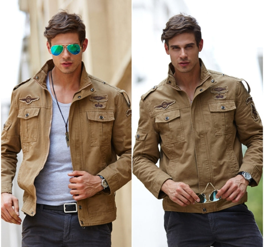 L'MONTE Men's Khaki Military-Style Bomber Jacket My Store