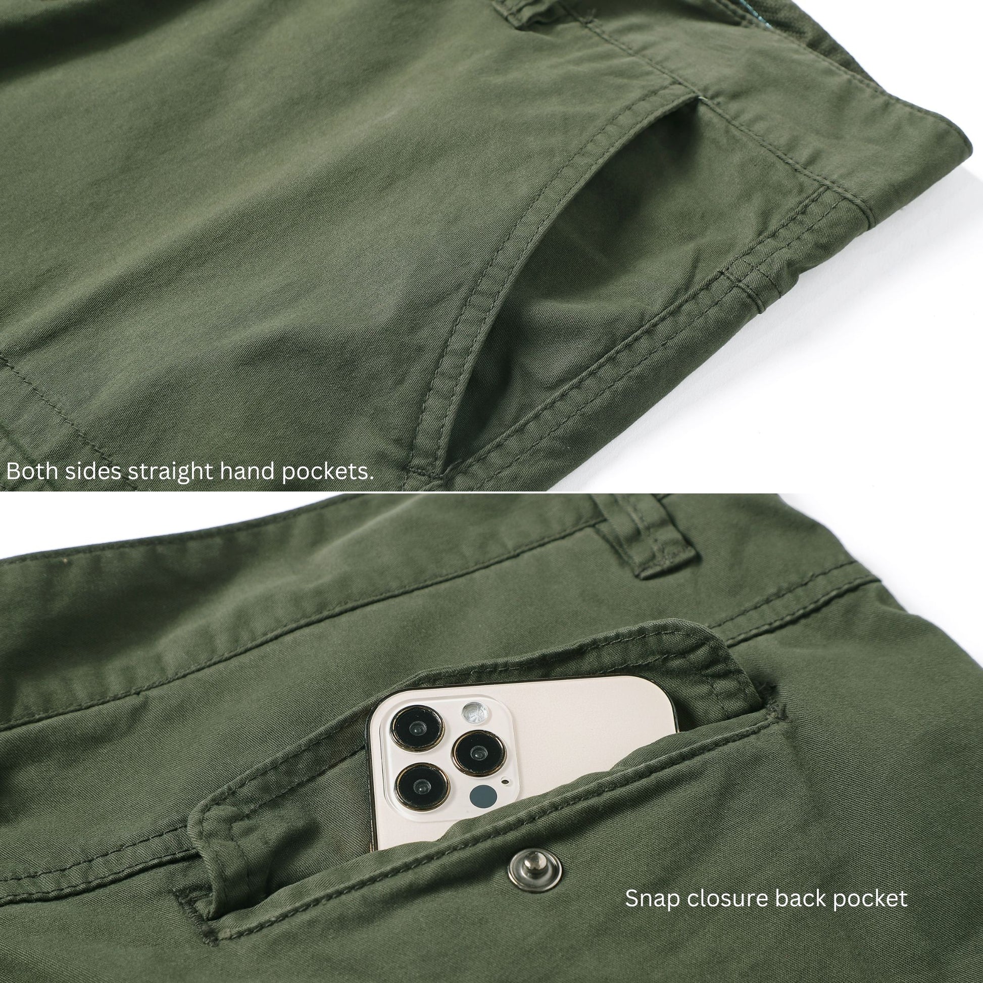 L'MONTE Men's Army Green Cotton Casual Cargo Shorts Lmonte International