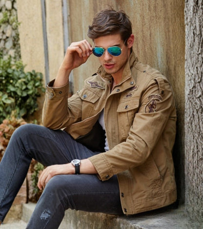 L'MONTE Men's Khaki Military-Style Bomber Jacket My Store