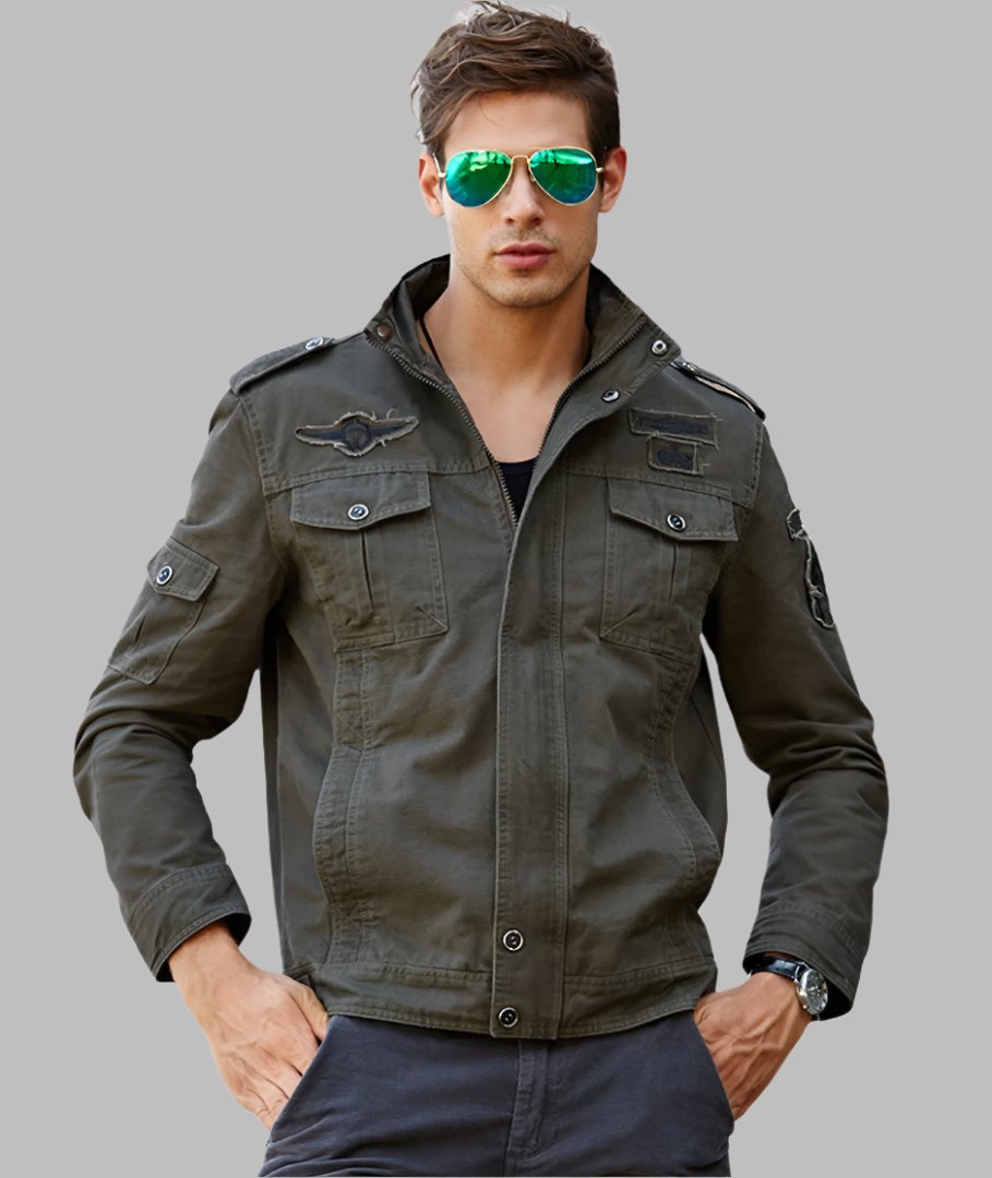 L'MONTE Men's Army Green Military-Style Bomber Jacket My Store