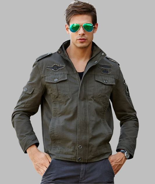 L'MONTE Men's Army Green Military-Style Bomber Jacket My Store