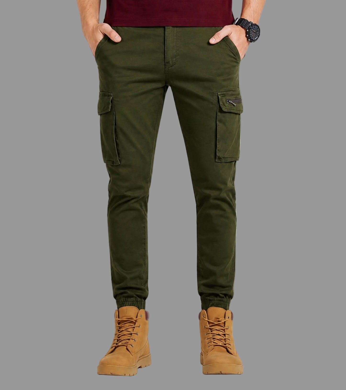 L'MONTE Imported Green Cargo Joggers for Men | Cotton Cargo Pants for Men | Multi Pocket Casual Trousers | Slim Fit Elastic Waist Drawstring Pants Lmonte International