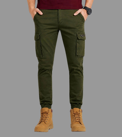 L'MONTE Imported Green Cargo Joggers for Men | Cotton Cargo Pants for Men | Multi Pocket Casual Trousers | Slim Fit Elastic Waist Drawstring Pants Lmonte International