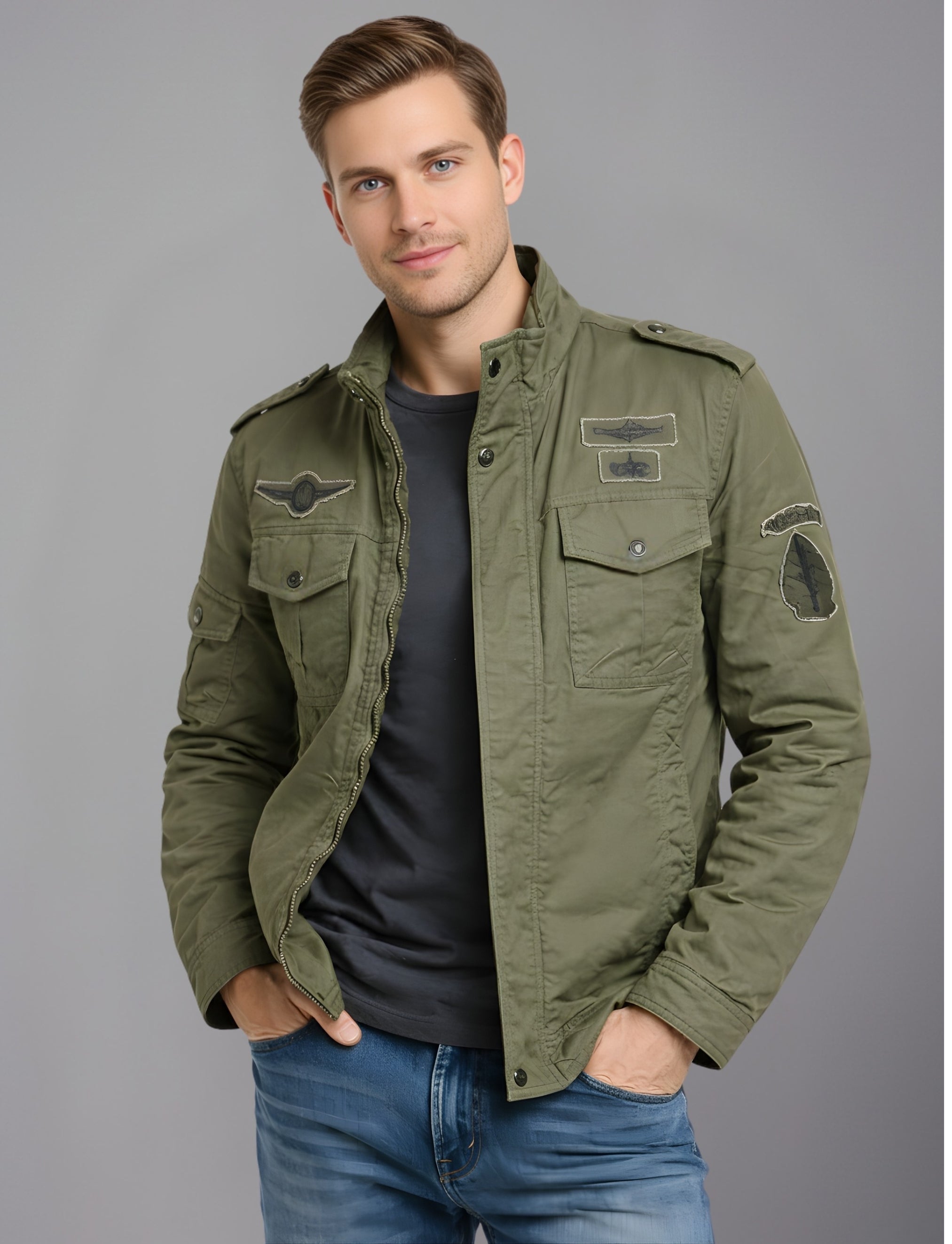 ジャケット・アウター military design bomber jacket L'MONTE Men's Army Green Fleece-Lined Bomber Jacket – Lmonte