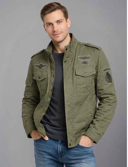 L'MONTE Men's Army Green Fleece-Lined Bomber Jacket