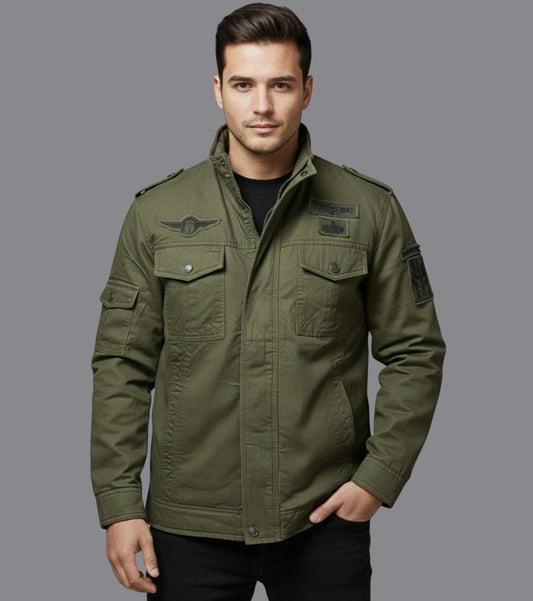 L'MONTE Men's Army Green Fleece-Lined Bomber Jacket My Store