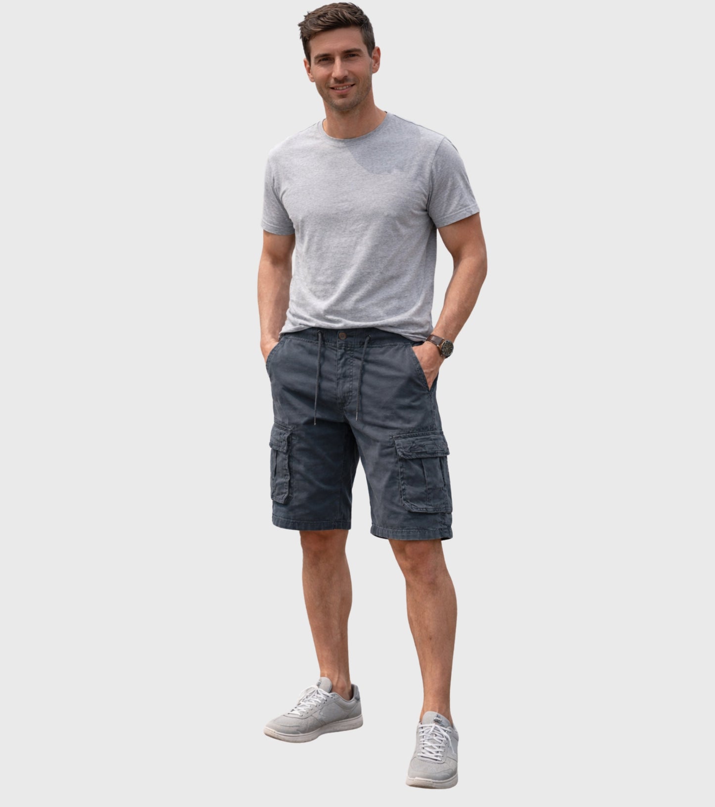 L'MONTE Imported Men's Grey Slim Fit Cotton Cargo Shorts – Casual Summer Multi Pocket Outdoor Shorts My Store