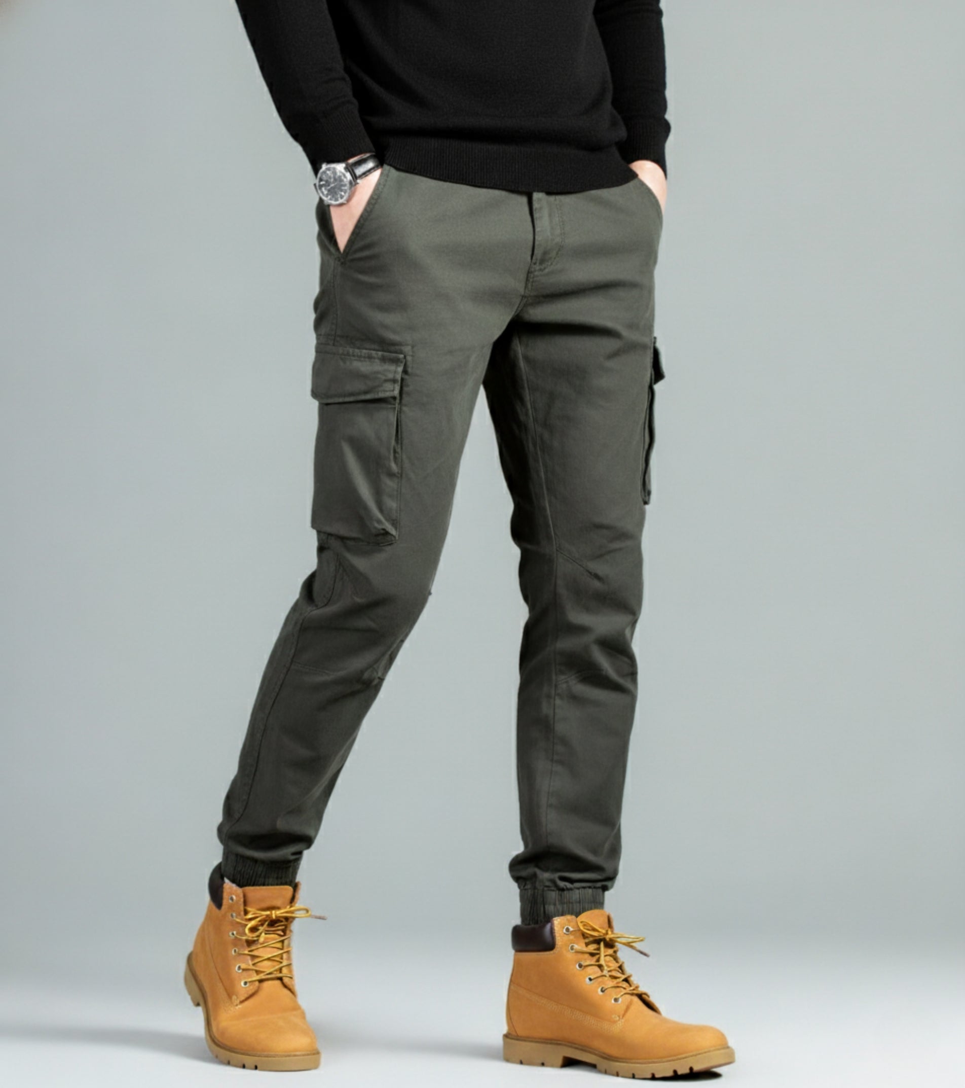 L'MONTE Men's Green Cotton Stretch Cargo Joggers Lmonte International