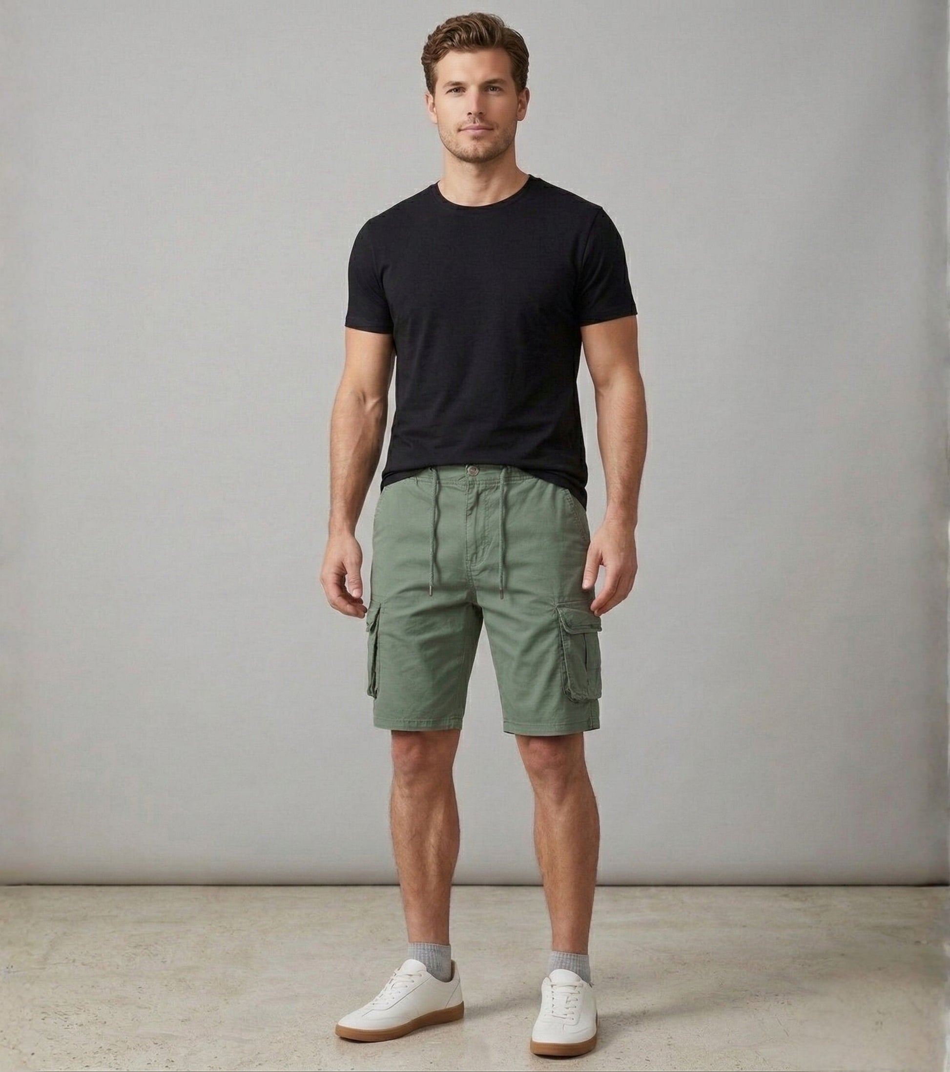 L'MONTE Imported Men's Green Slim Fit Cotton Cargo Shorts – Casual Summer Multi Pocket Outdoor Shorts Lmonte International