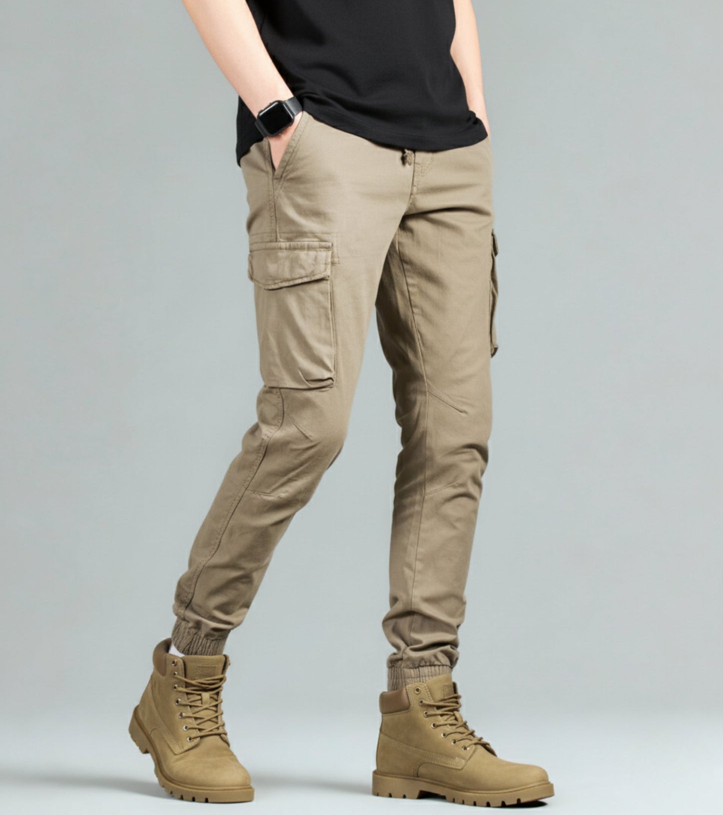 L'MONTE Men's Khaki Cotton Stretch Cargo Joggers Lmonte International