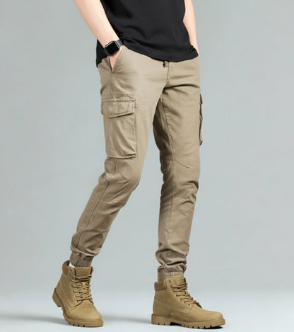 L'MONTE Men's Khaki Cotton Stretch Cargo Joggers Lmonte International