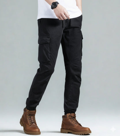 L'MONTE Men's Black Cotton Stretch Cargo Joggers Lmonte International