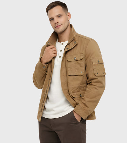 L'MONTE Men's Khaki Cotton Outdoor Fall Jacket For Mild Winter