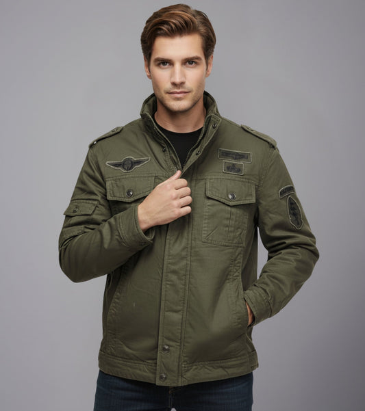 L'MONTE Men's Army Green Military-Style Bomber Jacket My Store