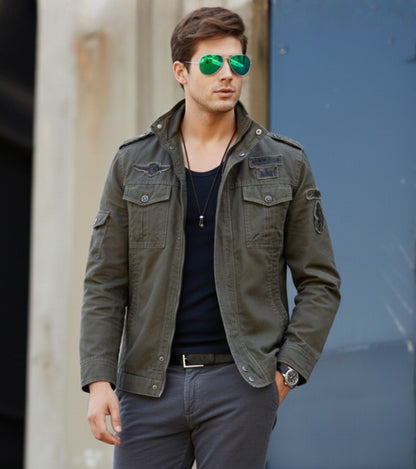 L'MONTE Men's Army Green Military-Style Bomber Jacket My Store