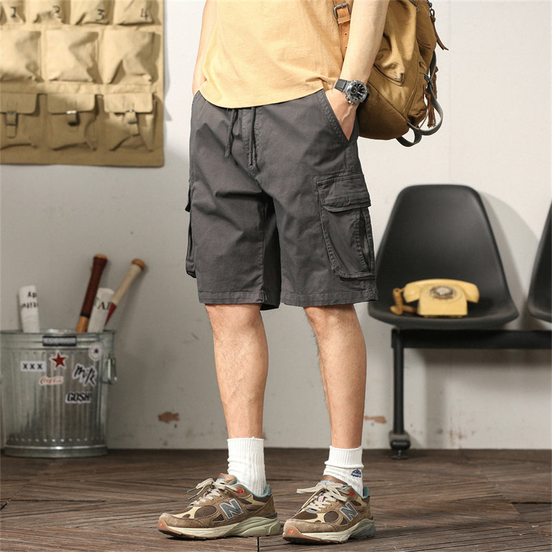 L'MONTE Men's Cotton Casual Gray Elastic Waist Cargo Shorts My Store