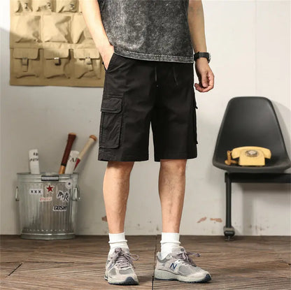 L'MONTE Men's Cotton Casual Black Elastic Waist Cargo Shorts My Store