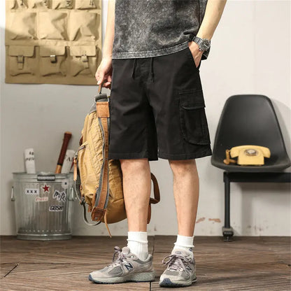 L'MONTE Men's Cotton Casual Black Elastic Waist Cargo Shorts My Store