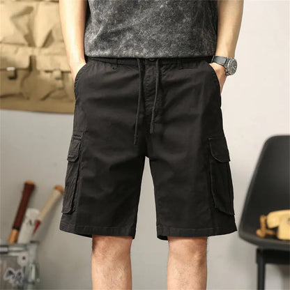L'MONTE Men's Cotton Casual Black Elastic Waist Cargo Shorts My Store