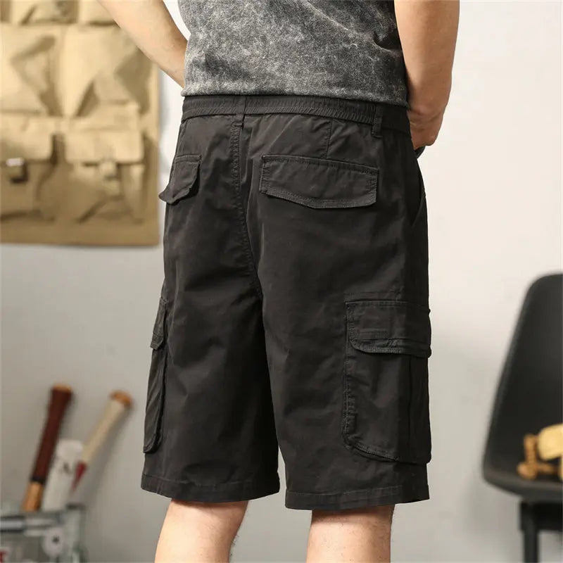 L'MONTE Men's Cotton Casual Black Elastic Waist Cargo Shorts My Store