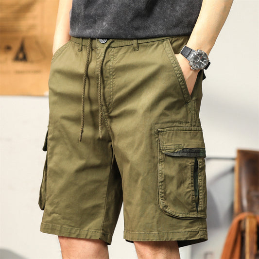 L'MONTE Men's Cotton Casual Army Green Elastic Waist Cargo Shorts My Store