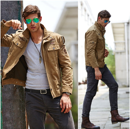 L'MONTE Men's Khaki Military-Style Bomber Jacket My Store