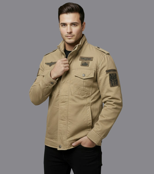 L'MONTE Men's Khaki Military-Style Bomber Jacket My Store