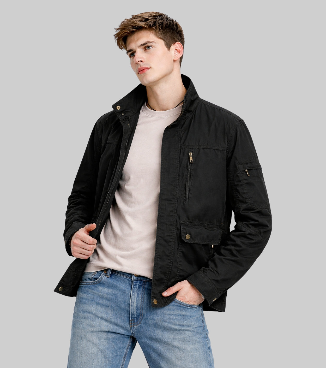 L'MONTE Men's Cotton Black Jacket For Mild Winter My Store