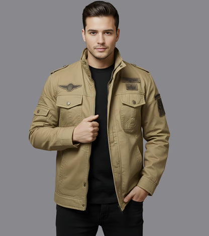L'MONTE Men's Khaki Fleece-Lined Bomber Jacket My Store