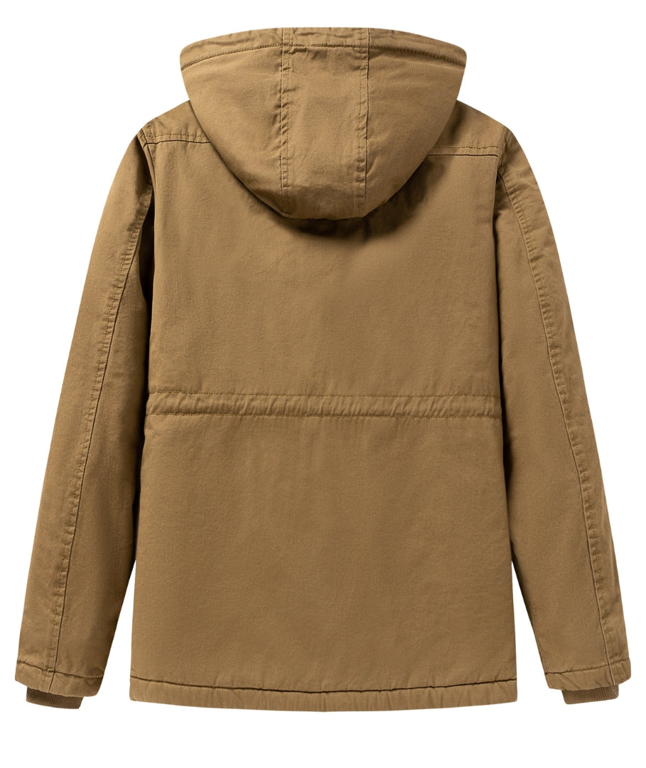 L'MONTE Men's Khaki Fleece-Lined Jacket With Detachable Hood My Store